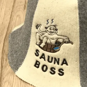 Saunamüts tikandiga "Saunaboss tünnis"