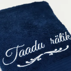 tumesinine saunalina tikandiga "Taadu rätik". sobilik kingitus taadule.