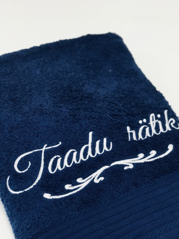 tumesinine saunalina tikandiga "Taadu rätik". sobilik kingitus taadule.